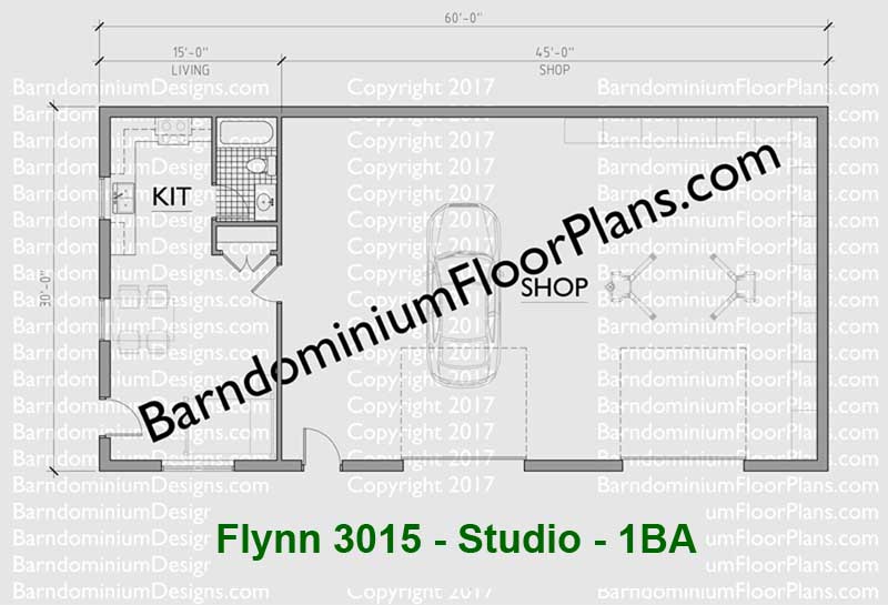 Studio Barndominium Floor Plan 1 Bedroom 1 Bath Flynn 