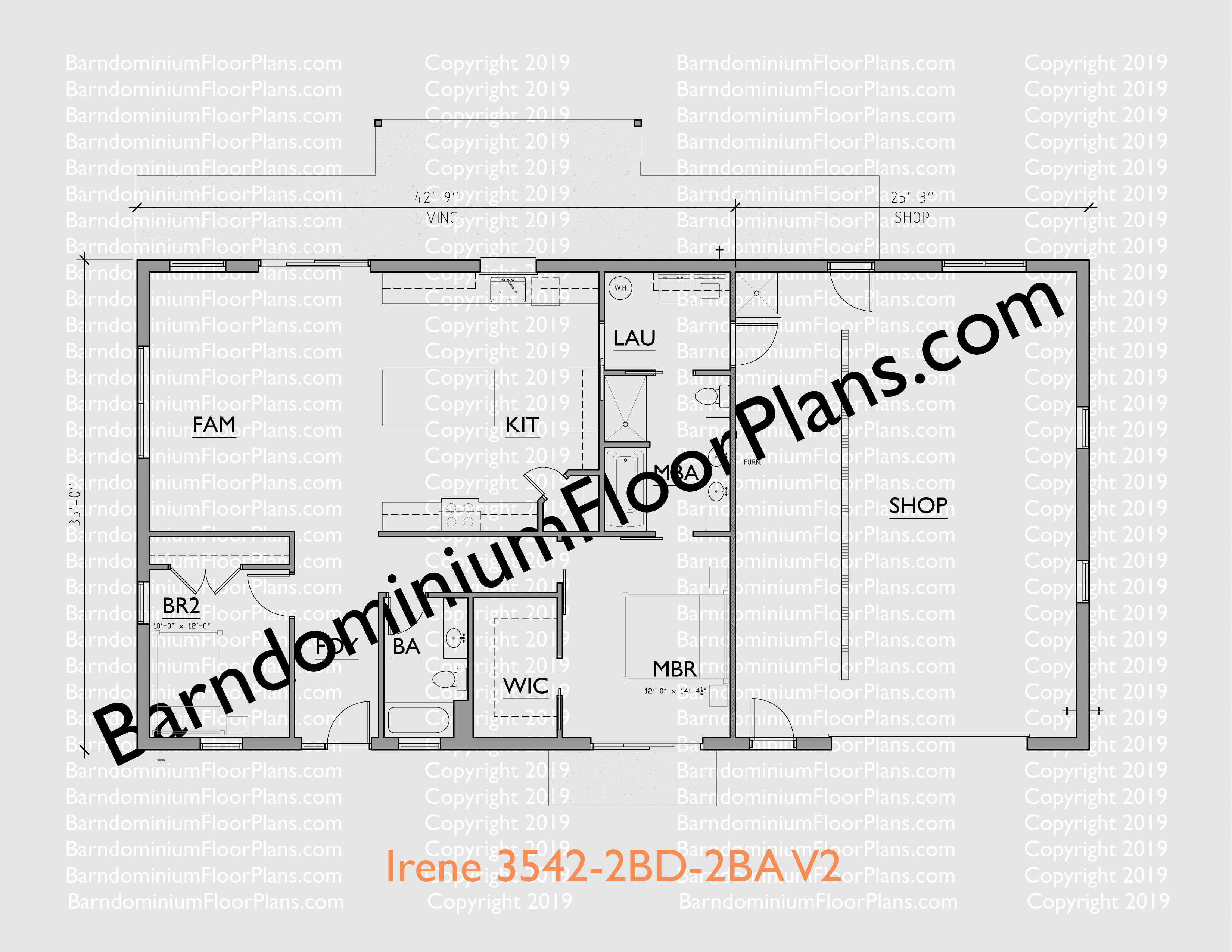 Irene 35 foot wide 2 bedroom 2 bath barndominium