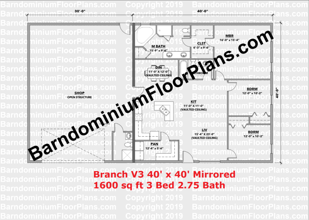 Branch V3 Barndo Floor Plan 3 Bedroom 1600 sq ft