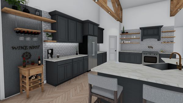 clementine barndominium 3d render interior kitchen design