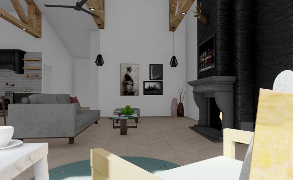 clementine barndominium 3d render interior livingroom design