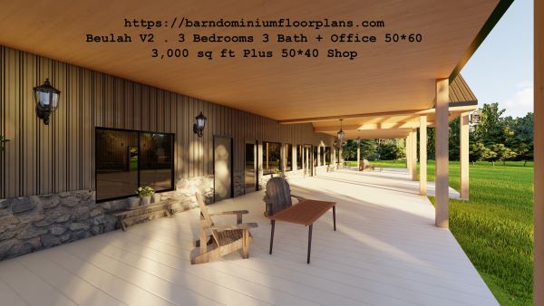 beulah version2 barndominium 3d rendering front porch