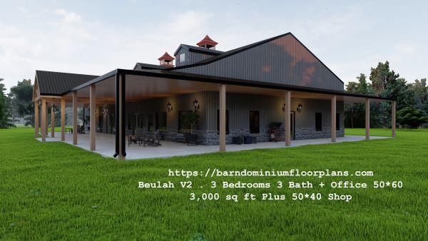beulah version2 barndominium 3d rendering sideview 3000 sq ft floor plan