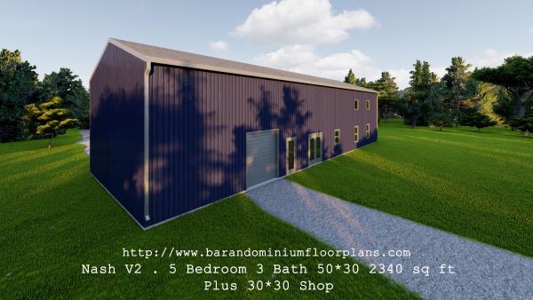 nash version2 barndominium 3D rendering plus shop back access
