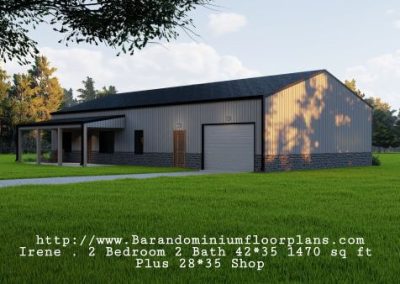 barndominiumfloorplans-Irene-Barndominium-3D-Render-2-bed-2-bath-1470-sq-ft -Floor-Plan-with-mudroom-plus-shop