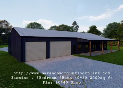 barndominiumfloorplans-Jasmine-Barndominium-3D-Rendering-3Bed-2Bath-2000-sq-ft-Floor-Plan-with-Shop