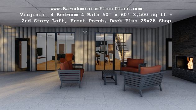 Virginia-barndominium-3d-rendering-deck-interior-4bed-4bath-3500-sq-ft-floor-plan