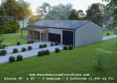 barndominiumfloorplans-elaine-barndominium-3d-rendering-with-pull-through-shop-back-3Bed-2Bath–1600-sq-ft-floor-plan