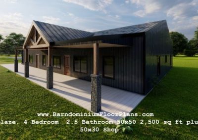 Blaze-Barndominiu-4Bedroom-2.5Bathroom-50x50-2500-sqft-plus-50x30-Shop-front-porch