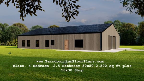 Blaze-Barndominium-3drender-4Bedroom-2.5Bathroom-50x50-2500-sqft-plus-50x30-Shop
