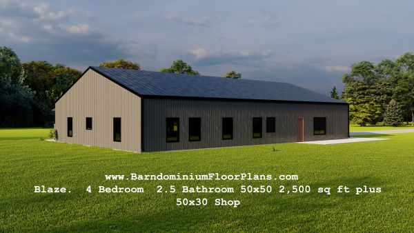Blaze-barndominium-3d-render-4Bedroom-2.5Bathroom-2500-sqft-plus-Shop