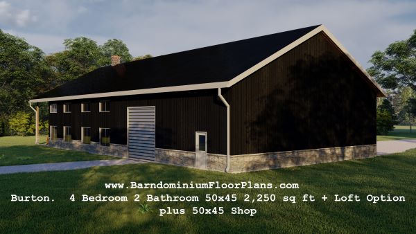 Burton-barndominium-3drender-4Bedroom-2Bathroom-2250-sqft-plus-Loft-Option-plus-Shop