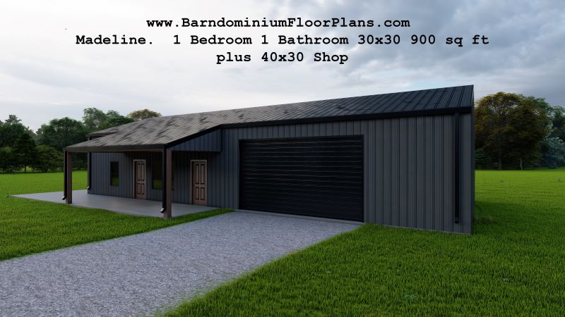 Madeline-barndo-3d-render-with-shop-1Bed-1 Bath-30x30-900- sqft