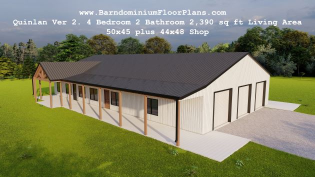 Quinlan-Ver2-Barndominium-3drender-topview-4Bedroom-2Bathroom-2390-sqft-Living-Area-50x45-plus-44x48-Shop