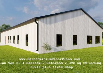 Quinlan-Ver2-barndominium-3drender-backview-4Bedroom-2Bathroom-2390-sqft-Living-Area-50x45-plus-44x48-Shop