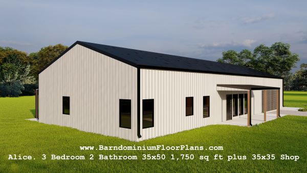 Alice-barndominium-3 Bed-2Bath-35x50-1750-sqft-plus-35x35-Shop