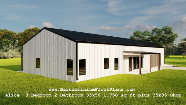 Alice-barndominium-porch-3 Bed-2Bath-35x50-1750-sqft-plus-35x35-Shop
