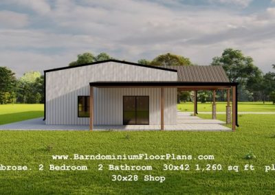 Ambrose-barndominium-2Bedroom-2Bath-30x42-1260-sqft-plus-Shop