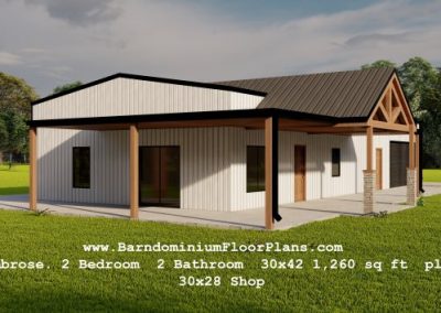 Ambrose-barndominium-2Bed-2Bath-30x42-1260-sqft-plus-30x28-Shop