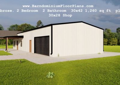 Ambrose-barndominium-2Bedroom-2Bath-30x42-1260-sqft-plus-30x28-Shop