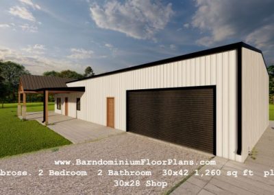 Ambrose-barndominium-2Bedroom-2Bath-30x42-1260-sqft-with-shop