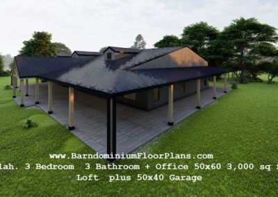BarndominiumFloorPlans Beulah. 3 Bedroom 3 Bathroom + Office 50x60 3,000 sq ft + Loft plus 50x40 Garage