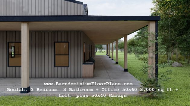 BarndominiumFloorPlans   Beulah. 3 Bedroom  3 Bathroom + Office 50x60 3,000 sq ft + Loft  plus 50x40 Garage
