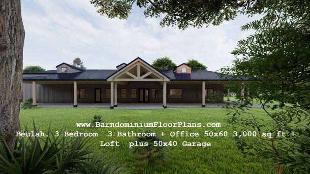 BarndominiumFloorPlans Beulah Barndominium 3 Bed 3 Bath plus Office  3000 sq.ft plus Garage 