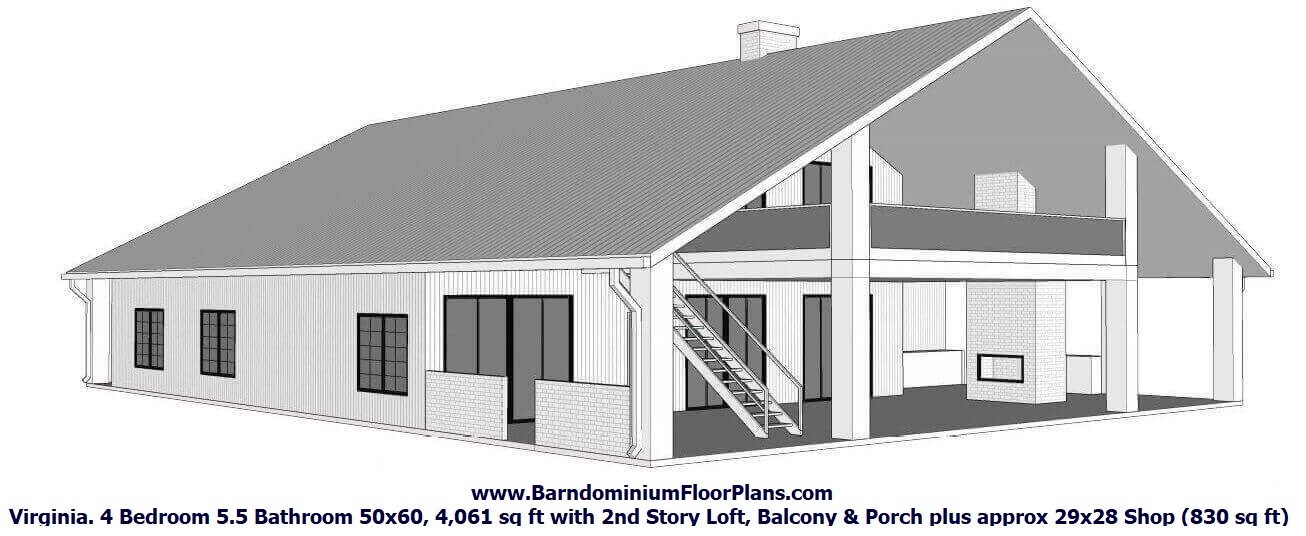 Virginia-3D-Front-Barndominium-2-Story-6050-4-Bedroom-5.5-Bath-Floor-Plan