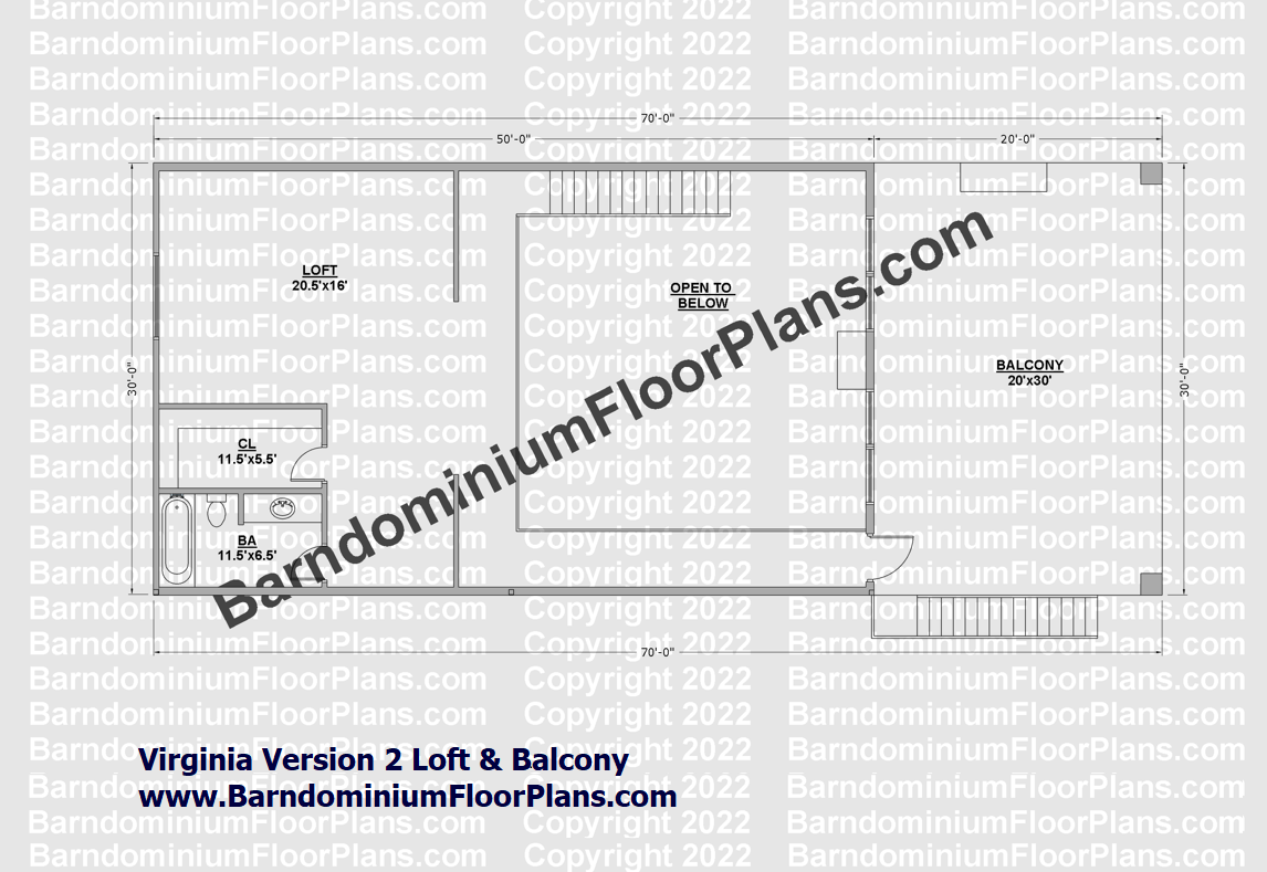 Vrginia Version 2 Barndominium Balcony & Loft Floor Plan
