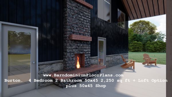 BarndominiumFloorPlans Burton Barndominium 4 bed 3 Bath 50x45 2250 sq.ft plus Loft Option plus Shop