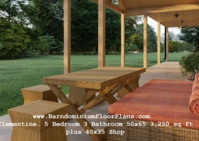 Clementine Barndominium 3250 sq ft 5 Bedrooms 3 Bath 3D Render Exterior Front Porch