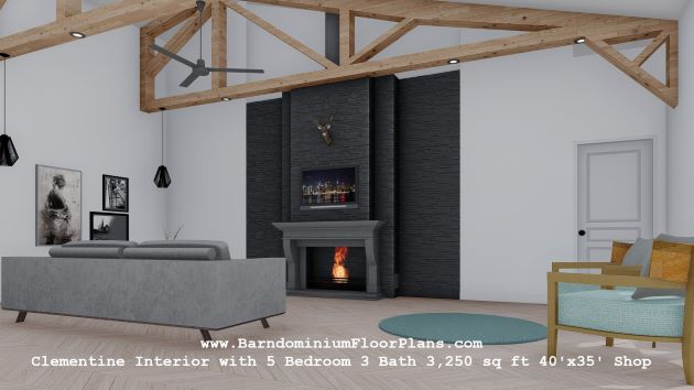 Clementine-barndominium-Interior-3d-rendering-living-room-with-fireplace