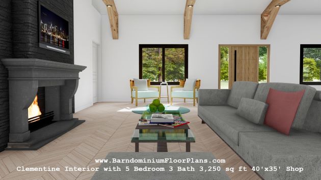 Clementine-barndominium-Interior-3d-rendering-livingroom-with-fireplace