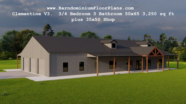Clementine-V3-barndominium-3to4-Bedroom-3Bathroom-50x65-3250-sqft-plus-35x50-Shop