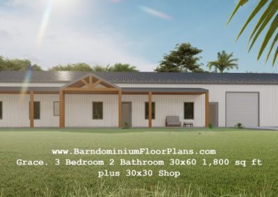 BarndominiumFloorPlans.com Grace. 3 Bedroom 2 Bathroom 30x60 1,800 sq ft plus 30x30 Shop