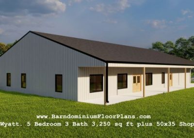 BarndominiumFloorPlans Wyatt 5 Bedroom 3 Bath 3,250 sq ft with Covered Porches and Dream Master Suite plus 50x35 Shop