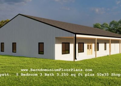 BarndominiumFloorPlans Wyatt 5 Bedroom 3 Bath 3,250 sq ft with Covered Porches and Dream Master Suite plus 50x35 Shop