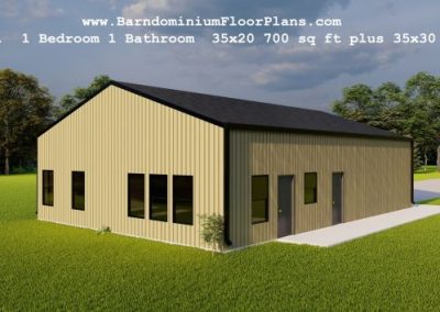 bart-barndominium-3d-rendering-leftview-700-sq-ft-1bed-1bath-with-laundry-closet-plus-shop