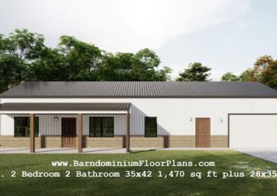 Irene-Barndominium-40-foot-wide-3D-Rendering-2-bed-2-bath-1470-sq-ft -Floor-Plan