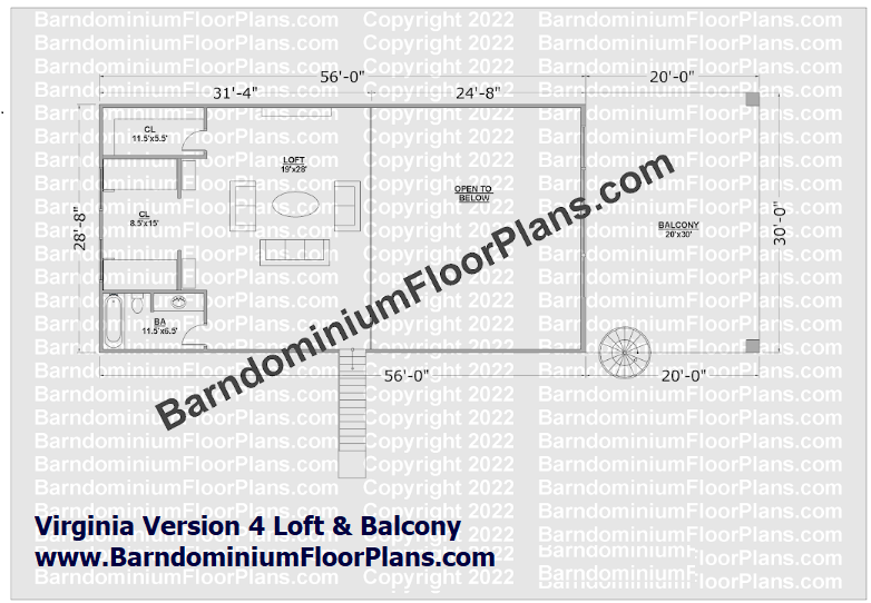 barndominiumfloorplans Virginia v4 balcony and loft floor plan