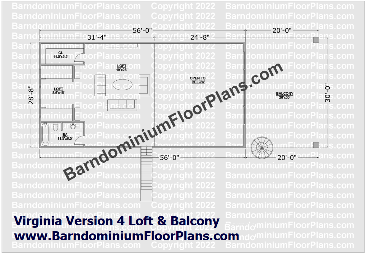 barndominiumfloorplans Virginia V4 Balcony and loft floor plan