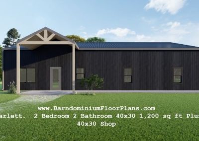 BarndominiumfloorPlans Scarlet-Barndominium-3d-rendering-1200-sq-ft-Floor-Plan-2-Bed-2-Bath-plus-Shop