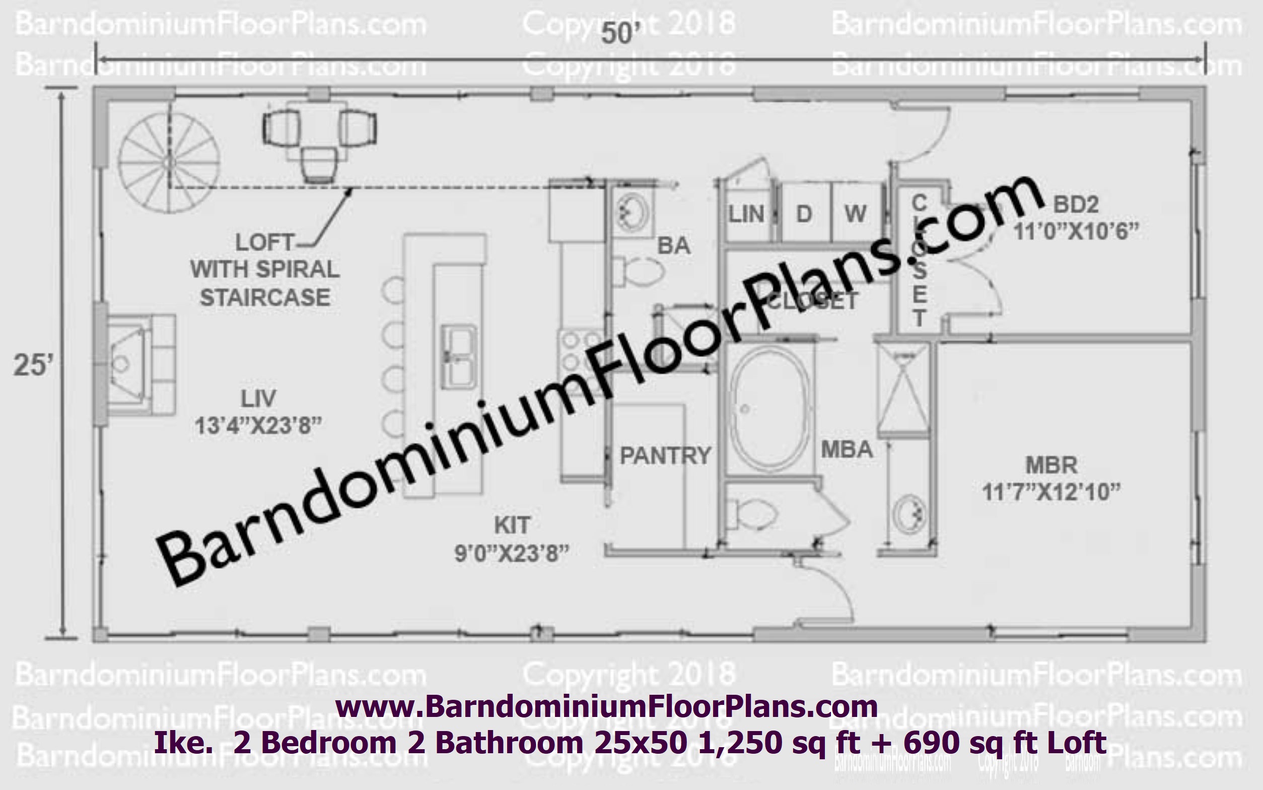 barndominiumfloorplans.com - Ike-barndominium-floor-plan-2550-2BD-2BA-plus-loft