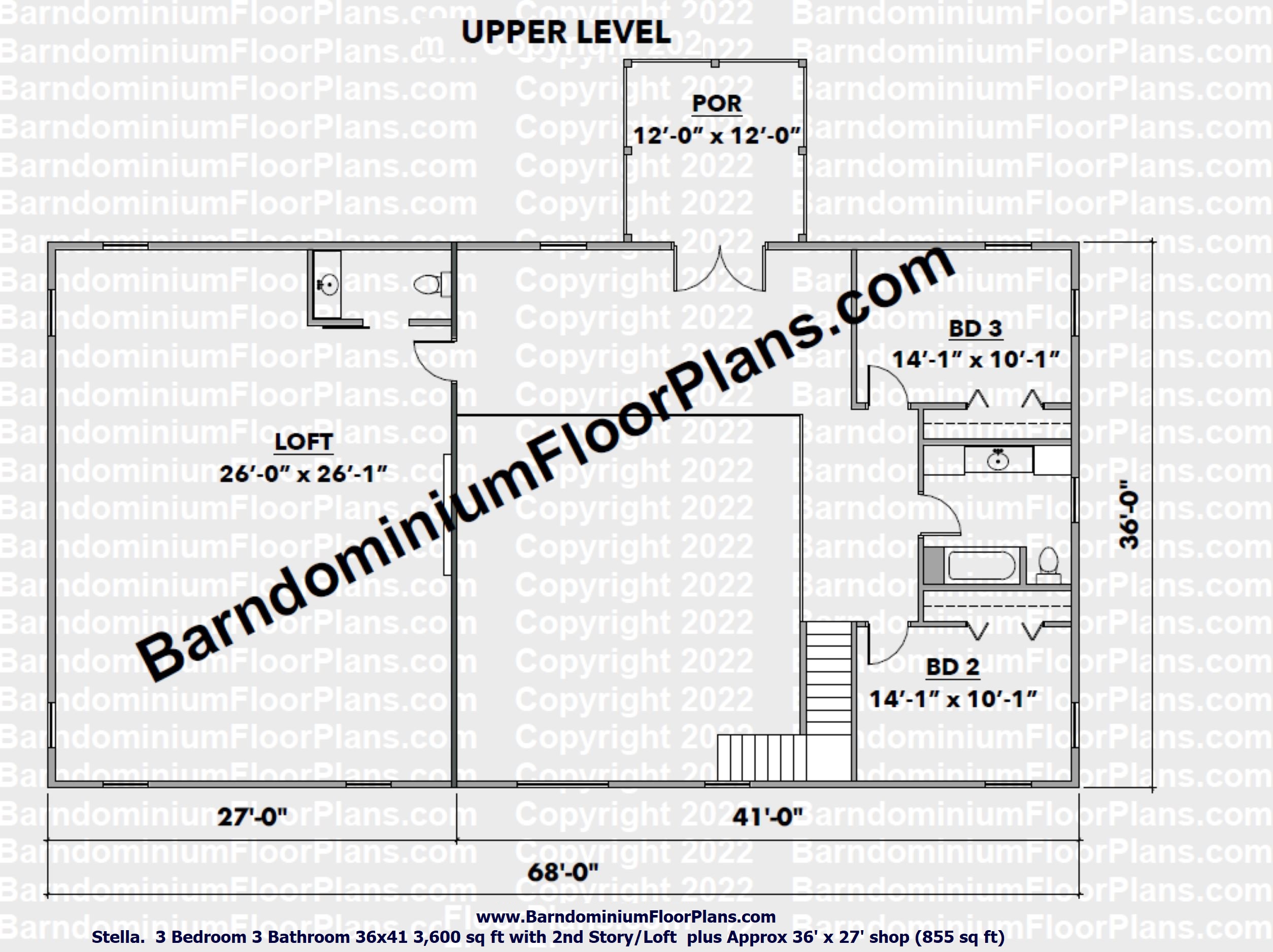 stella-barndominium-upper-level-floor-plan-3641-3BD-4BA-barndominiumfloorplans.com