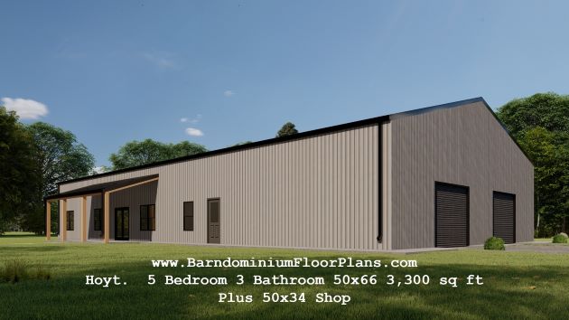 barndominiumfloorplans.com Hoyt Barndominium 3300 sqft Floor Plan 5 Bed 3 Bed with Craft Room Plus Shop