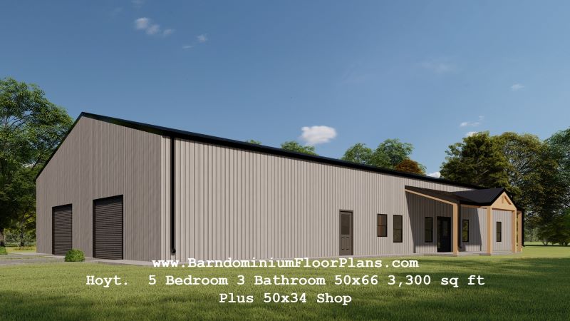 barndominiumfloorplans.com Hoyt Barndominium 3,300 sqft Floor Plan 5 Bed 3 Bath with Craft Room plus Shop