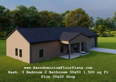 barndominiumfloorplans.com Nash Barndominium 3 bed 2 bath 1,980 sqft Floor Plan with Master Suite plus Shop