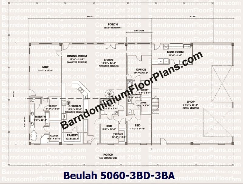 Beulah-barndominium-3-Bed-3Bath-Office-50x60-3000-sqft-floor-plan-plus-Loft-plus-50x40-Garage