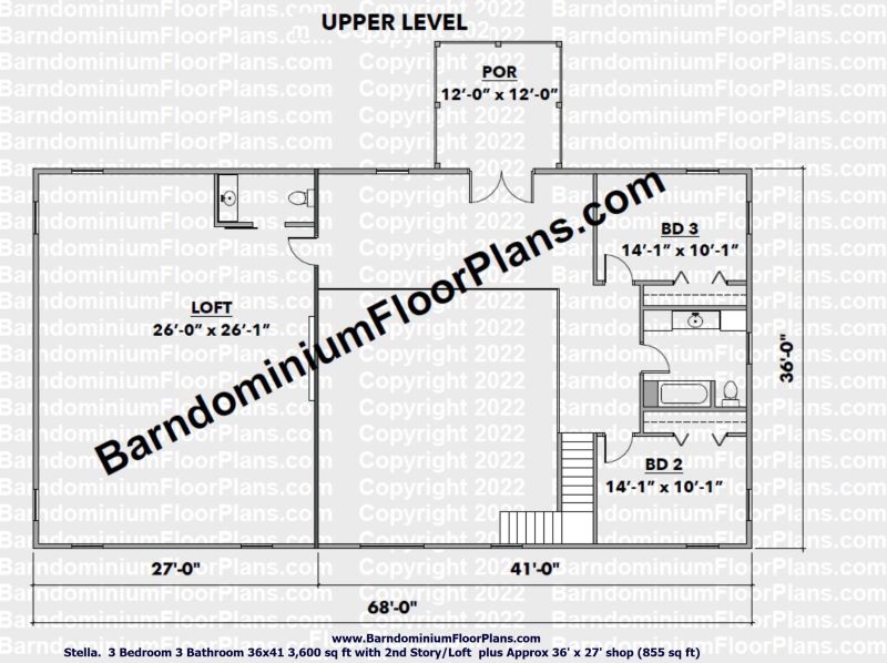 stella-barndominium-upper-level-floor-plan-3641-3BD-4BA-plus-shop